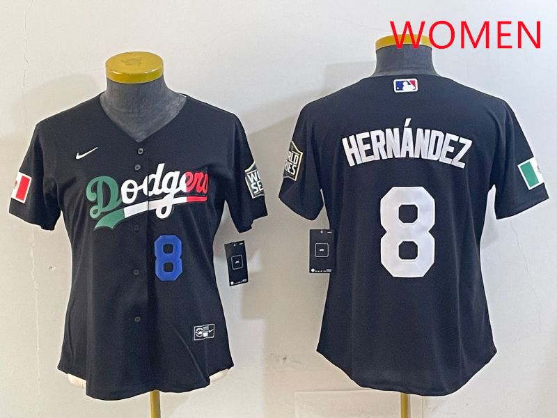 Women Los Angeles Dodgers 8 Hernandez Black Game 2025 Nike MLB Jersey style 4035